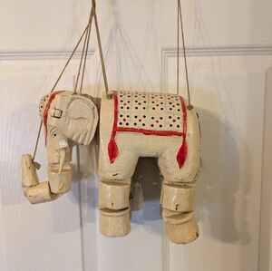 Folk Art Wooden Elephant Marionette